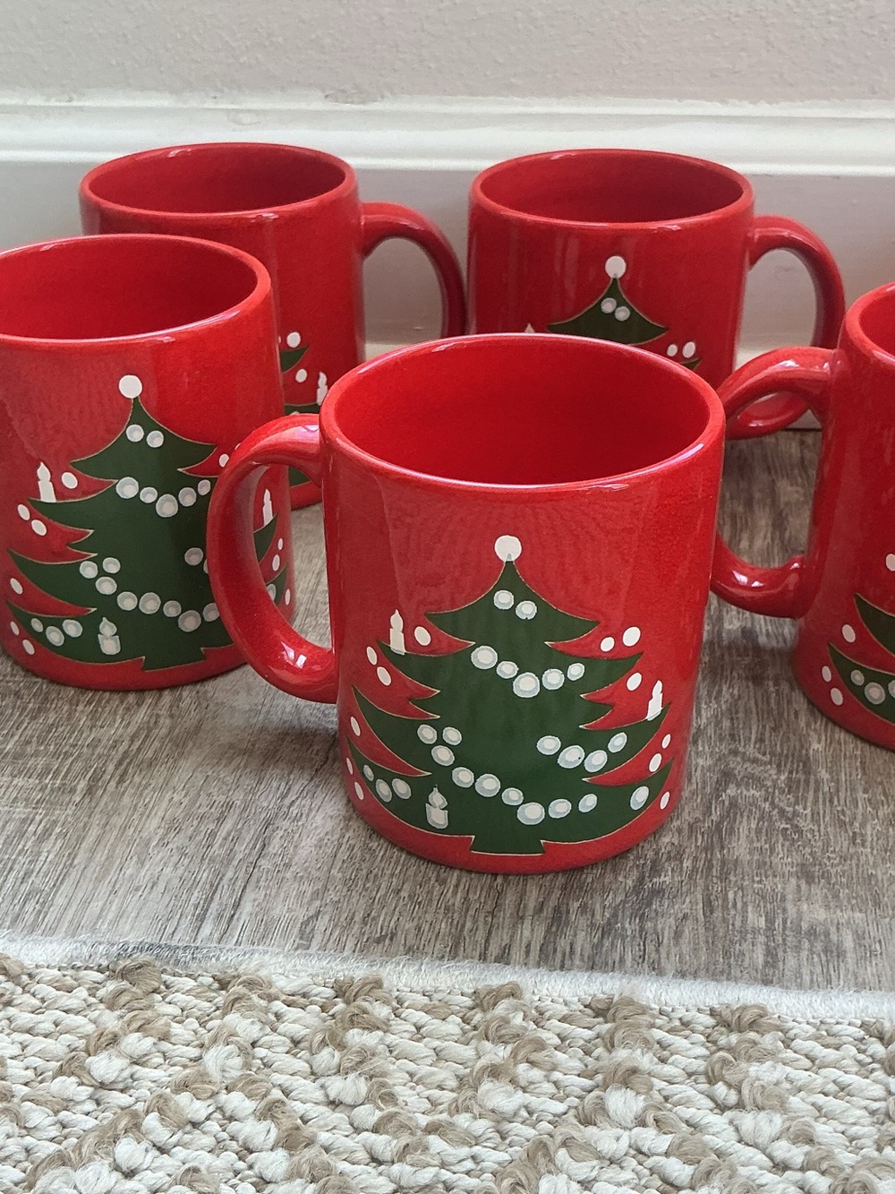 Lot of 8 Vintage Waechtersbach Christmas Tree Red Mugs Cups West Germany Vtg